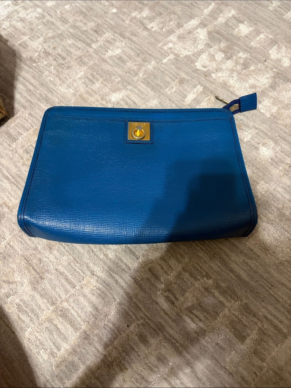 Celine Blue Leather Satchel with Gold-Tone Turn-Lock